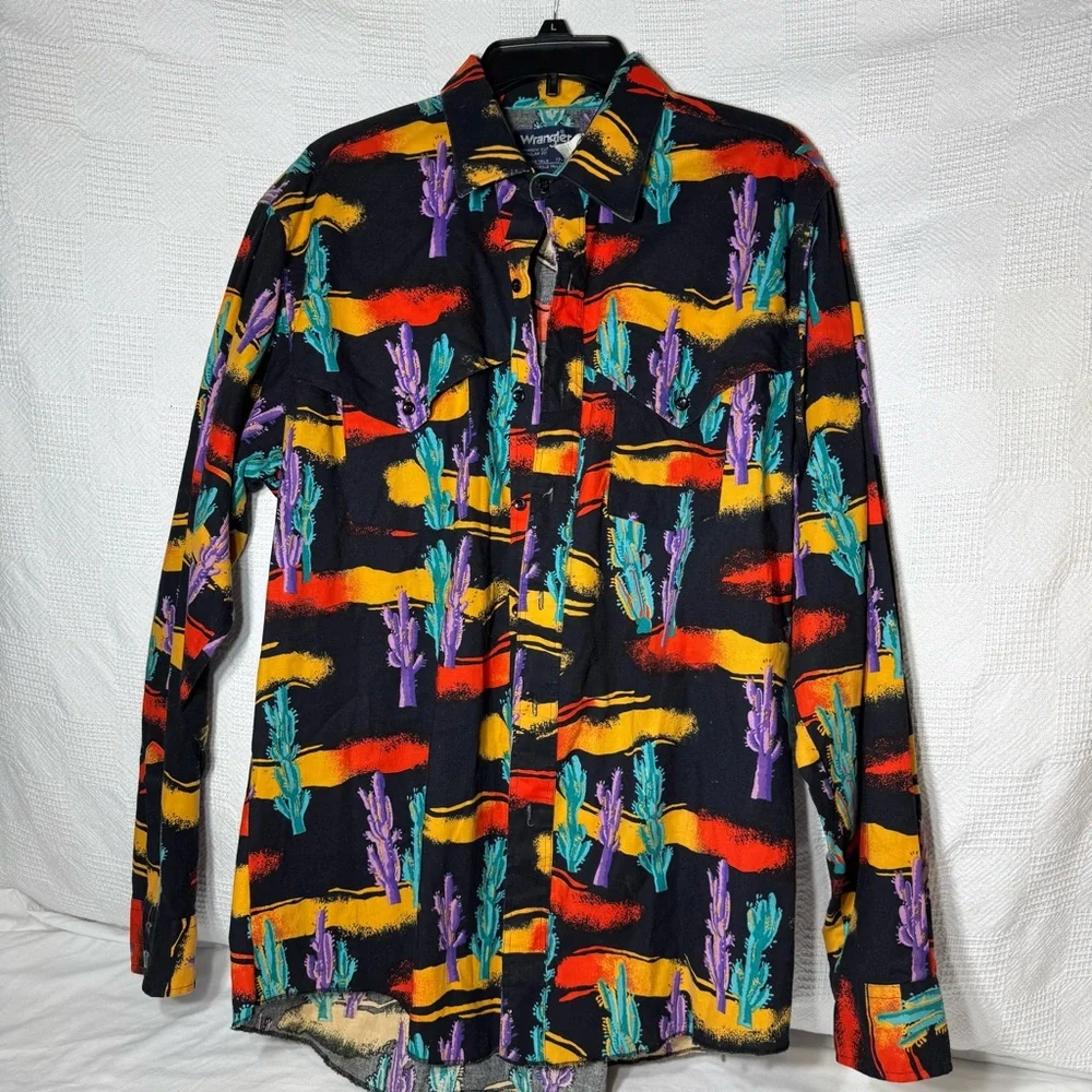 Vtg Wrangler Neon Cactus All Over Print Cowboy Cut Regular Fit‎ USA Mens 17-36